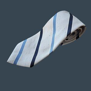 Bill Blass Striped Tie Light Gray With Navy & Blue Stripes Polyester Men's